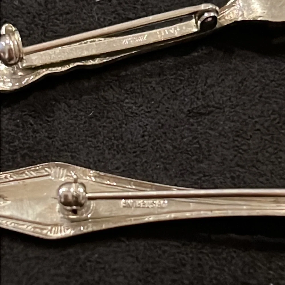 DB Sterling Silver spoon brooch & silver fork brooch